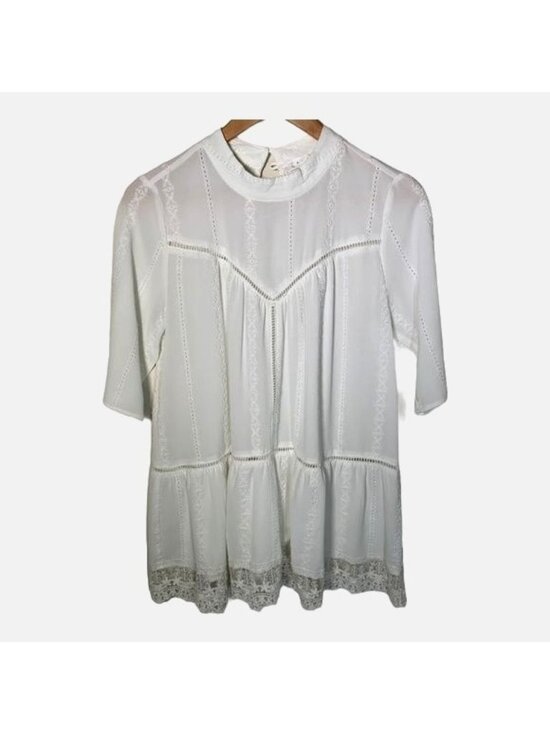 Leith Tops - Leith Womens Small White Eyelet Lace Tiered Blouse Casual Top